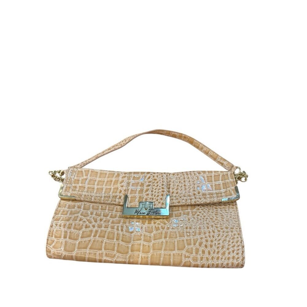 Marc Fisher Faux Croc Snap Closure Tan Handbag with Chain Shoulder Strap EUC